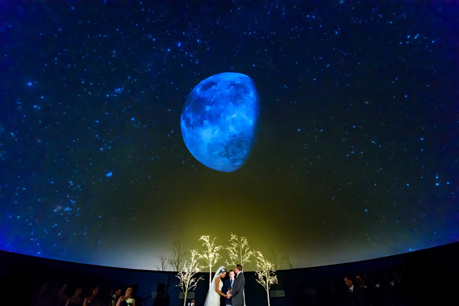 Franklin Institute Wedding Ceremony A wedding ceremony under the starry sky in the planetarium at the Franklin Institute in Philadelphia.